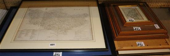 Seven maps of Kent, various, a View of Maidstone Bridge and a map of England & Wales (9, all framed)